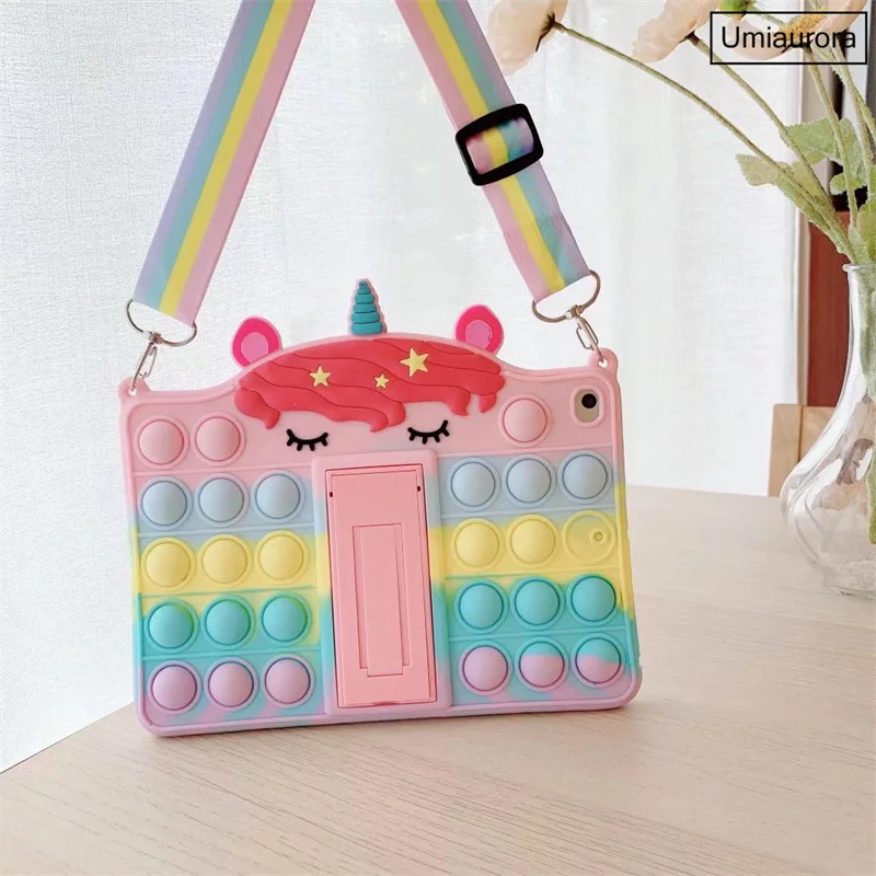 Per Kindle Fire Hd8 Hd 8 2020 Hd 10 Plus 2021 Fire7 2017 2019 Custodia Per Tablet Cartoon Unicorn Bubble Silicone Kids Stand Cover Funda