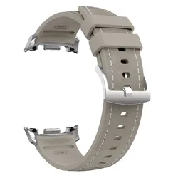 Leather and Silicone Soft Skin - Friendly Brown Watch Band - Samsung Watch 9 8 (Official Gray)