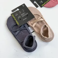 Women's Cotton Breathable Non-Slip Yoga & Pilates Socks, 2 Pairs - Eur 35-41 (Dark Grey 1 Khaki 1)