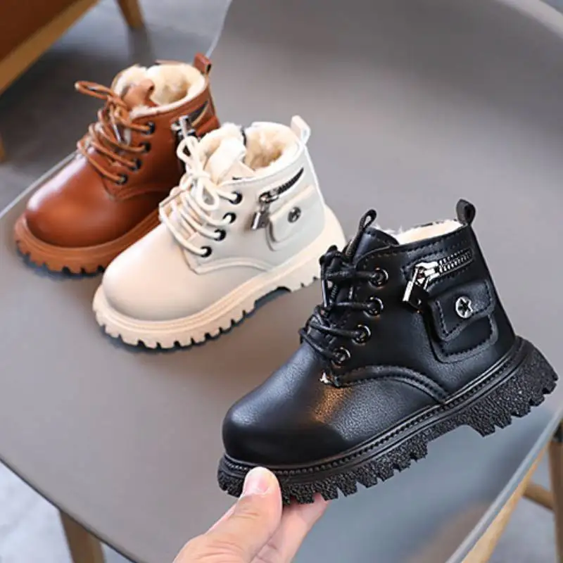 Fashion Children Boots Autumn Winter Plus Cotton Snow Boots Warm Boys Leather Ankle Boots Baby Girls Casual Shoes 2023 2023 autumn winter kids chelsea boots baby girls chain leather boots children ankle boots fashion toddler motorcycle boots