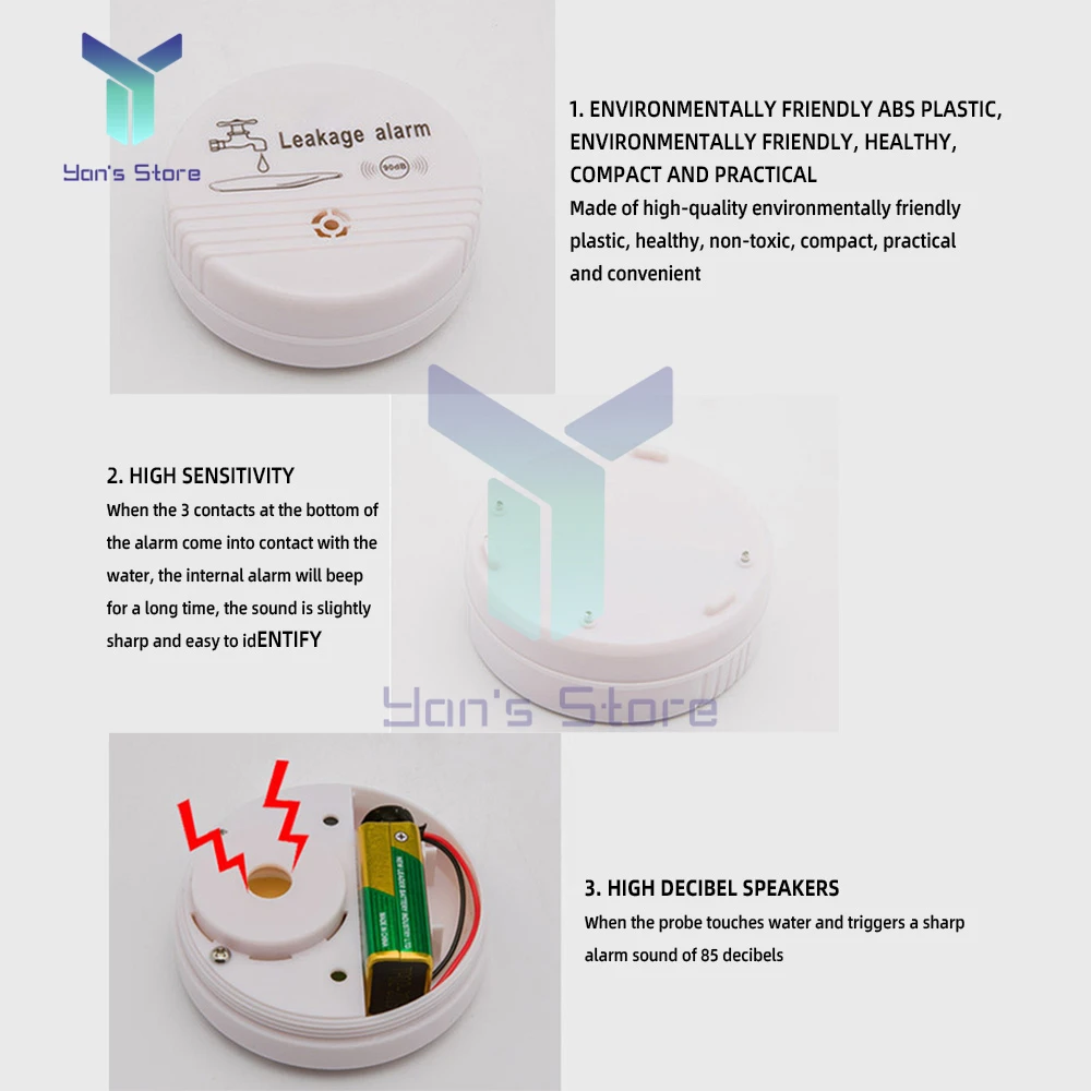 Water Leak Detector Home Alarm Water Leakage Alarm Detector 85dB Independent Water Leak Sensor Detection Flood Alert Overflow Security System