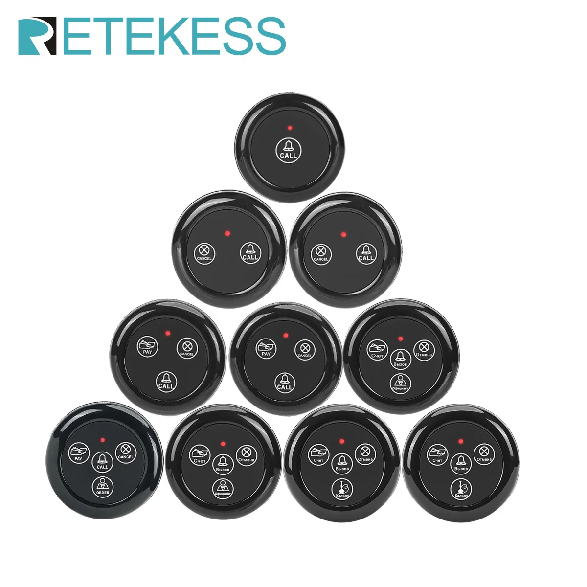 Retekess-transmissor de Botão de Chamada sem Fio Hookah Restaurante Pager Sistema de Chamada de Garçom Ip55 Impermeável Café Bar Td032 10 Pcs