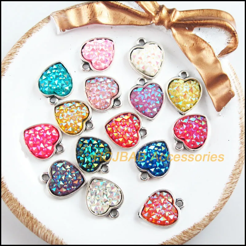 

Fashion New 15Pcs Tibetan Silver Plated Retro Mixed Heart Resin Charms Pendants 13.5x17mm