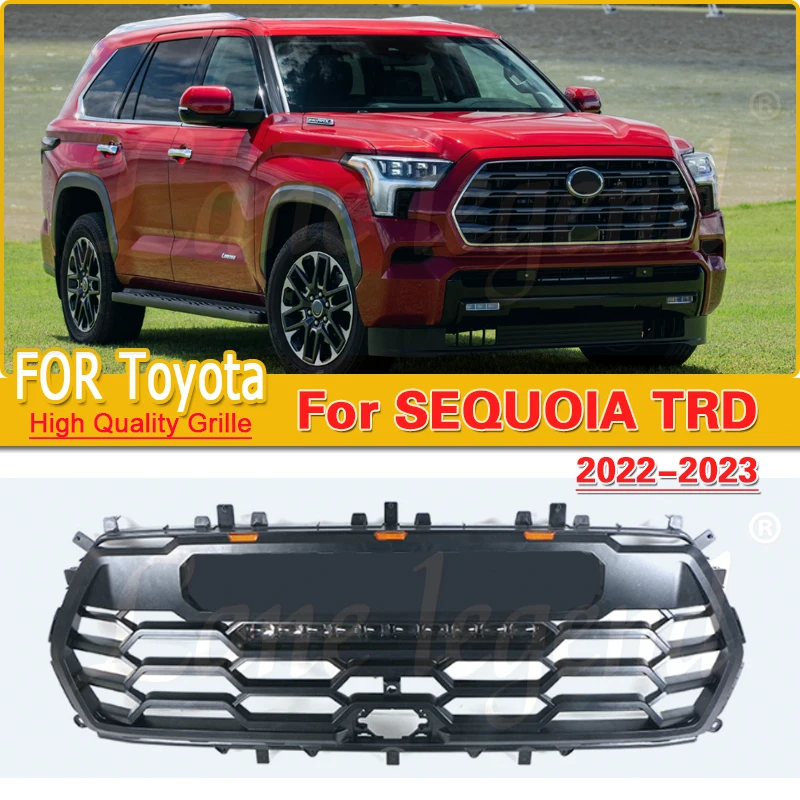 

Передняя решетка радиатора для автомобиля для Toyota Sequoia Trd 2022-2023 ABS, передняя решетка, отделка, аксессуары, воздухозаборная решетка