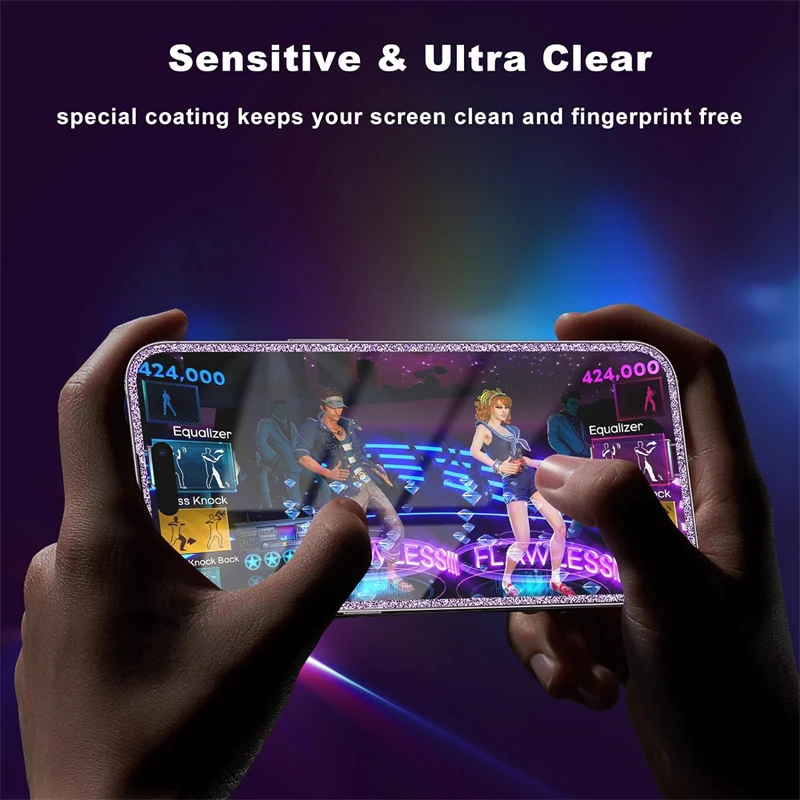 2PCS Bling Glitter Edge Tempered Glass Screen Protector Film Cover