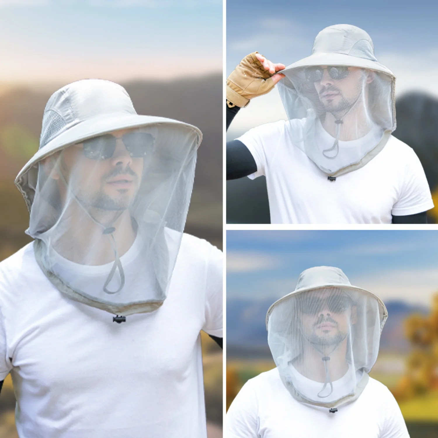 Spring/Summer Outdoor Anti-Mosquito Hat for Men - Fishing Hat with Face Cover, Sunshade, Breathable Mesh Mask - Night Fishing, I