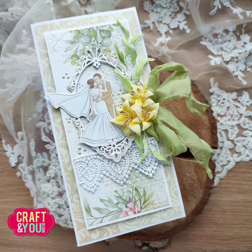 Young Couple with Veil Metal Cutting Dies Rose Craft Decoration Scrapbook DIY Wedding Greeting Card Handmade Valentine's Day metal cutting dies