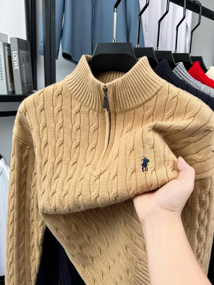 High end luxury brand zipper sweater men's designer new fashion classic Paul Pony embroidery winter warm plush knitted pullover