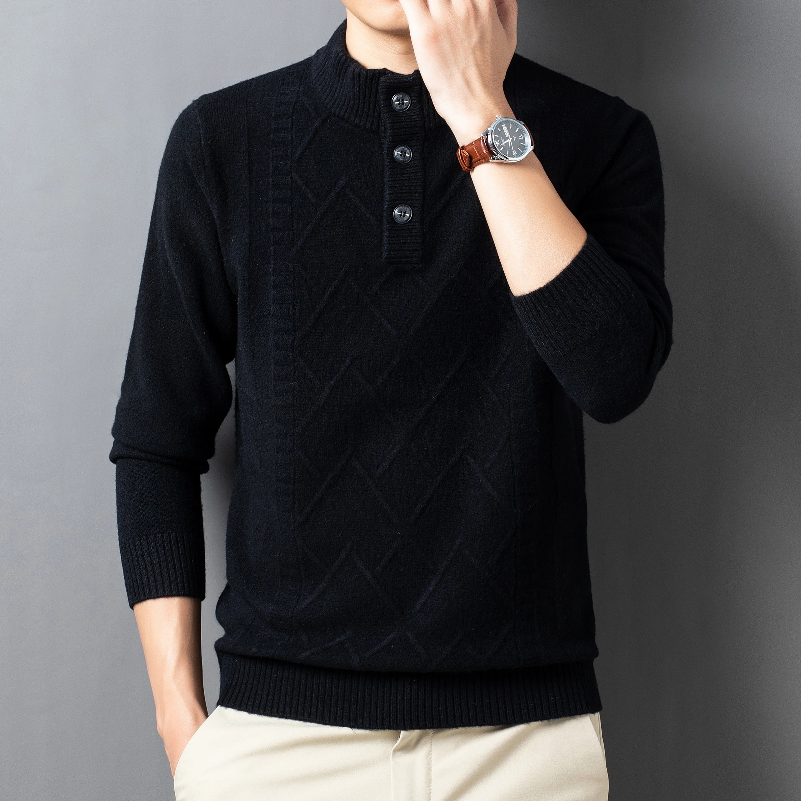 패션 겨울 100% 캐시미어 니트 스웨터 따뜻한 울 풀오버 터틀넥 Roupas Masculinas 풀오버, 남성 캐주얼 점퍼, 2023