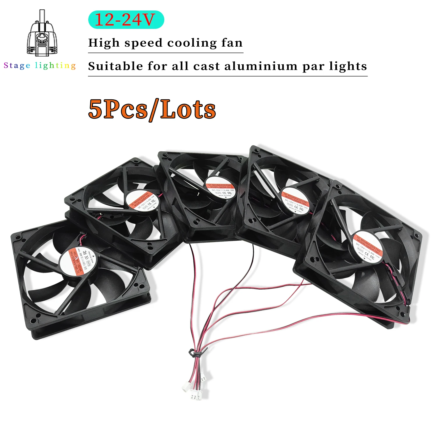 5 Pz/Lotto Stage Par Light Cooling System Ventola Di Raffreddamento Ad Alta Velocità 12X12Cm 12-24V Per Tutte Le Luci Par In Alluminio