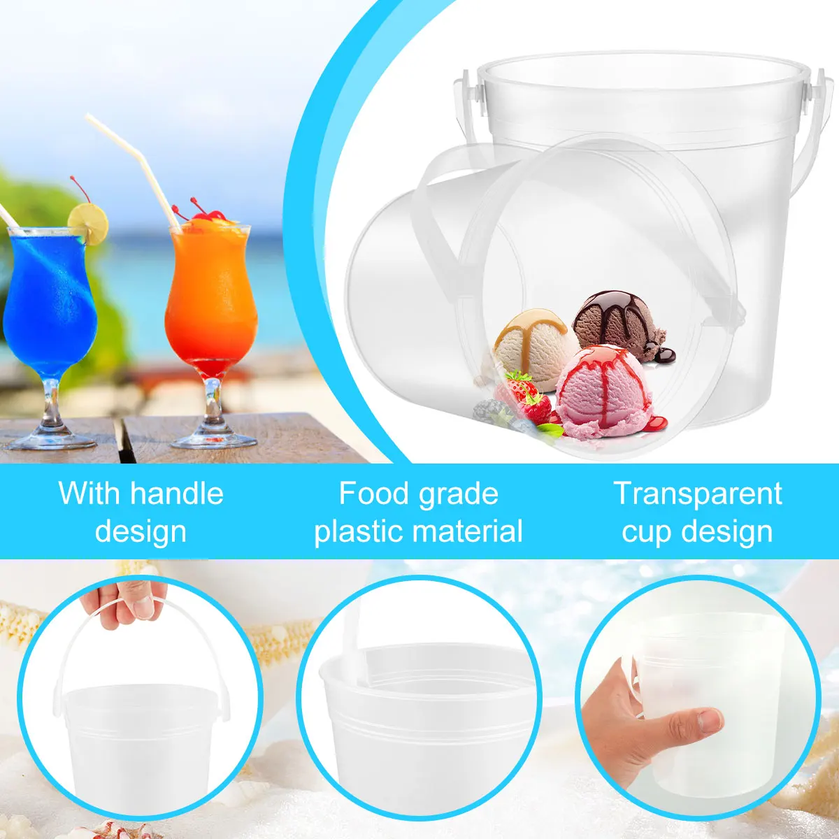 Seau à Glaçons Portable 6,7L Mumisuto Avec Couvercle & Poignée - Transparent Vert Pour Fêtes & Camping