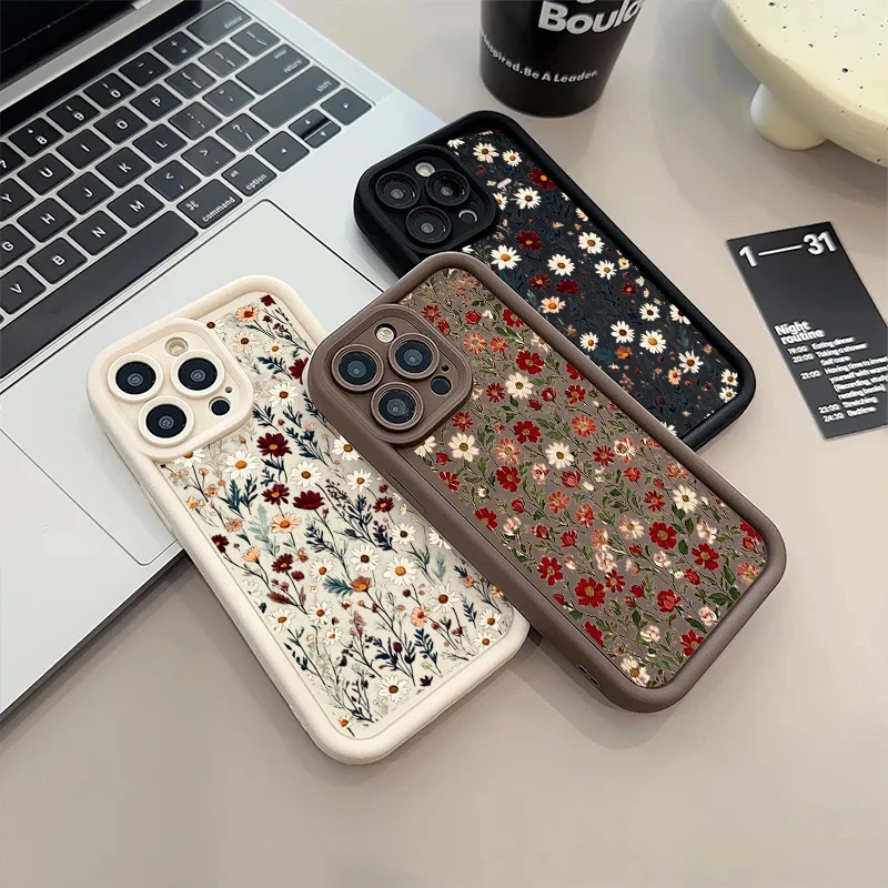 Chic Cartoon Daisy Flower Matte Silicone Phone Case