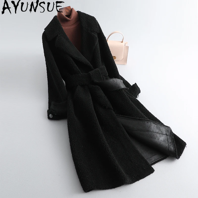 

AYUNSUE 100% Sheep Shearing Jackets for Women 2023 Autumn Winter Elegant Wool Coat Classic Black Fur Coats Roupas Femininas