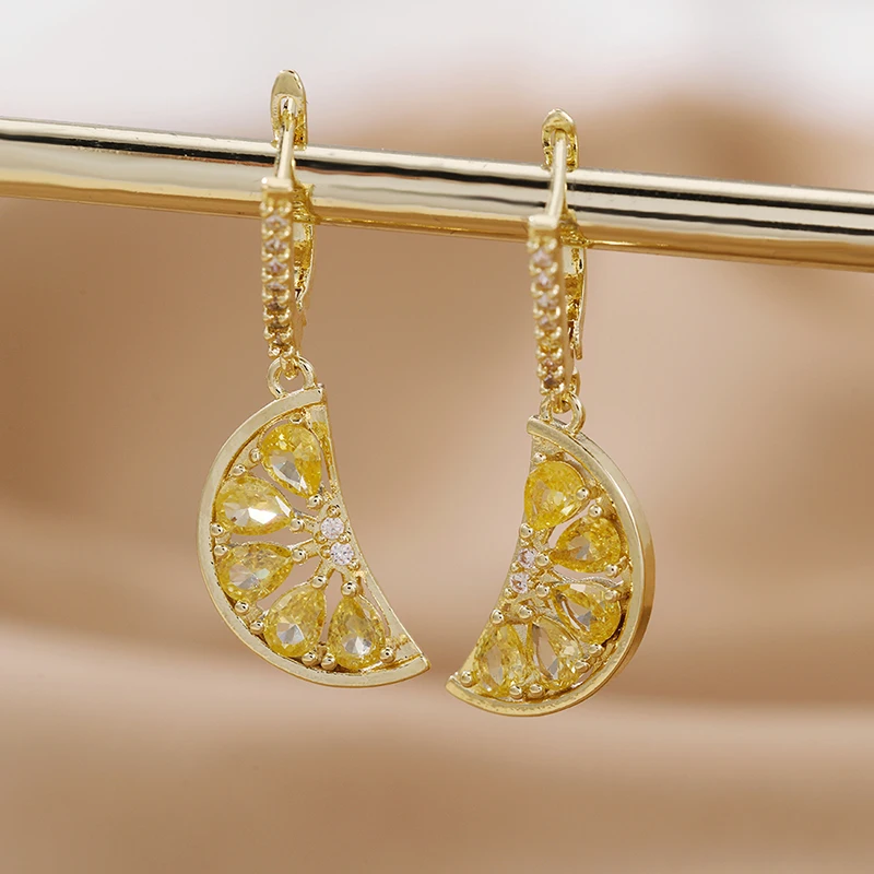 Micro-inlaid Jewelry Lemon Fruit Earrings Classic Personality Gorgeous Stainless Steel Earrings fruit earrings