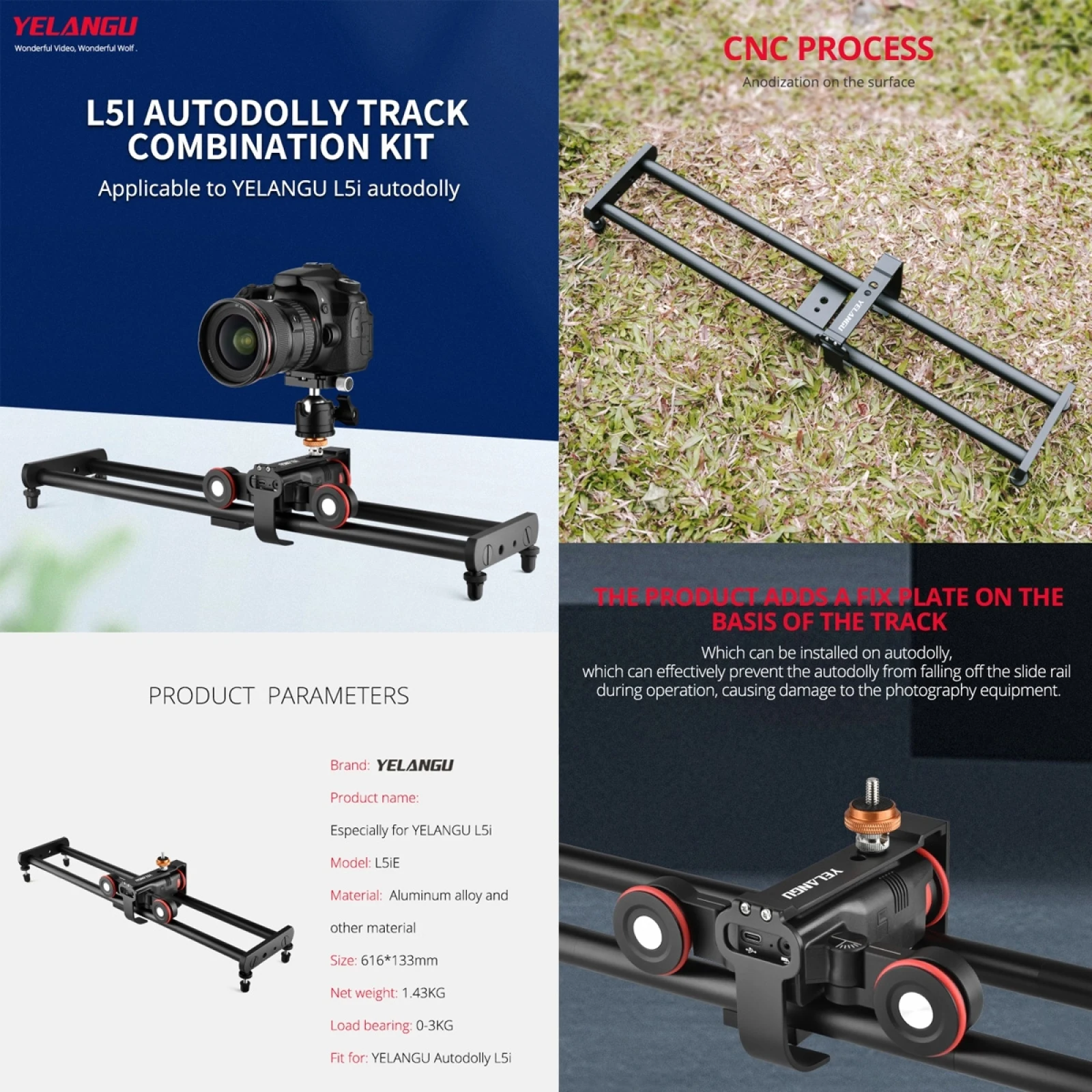 YELANGU L60ES 60cm Splicing Slide Rail Track with L5i Dolly Car Follow Photography Kit App Control Shooting For Camera / Phone camera track slider