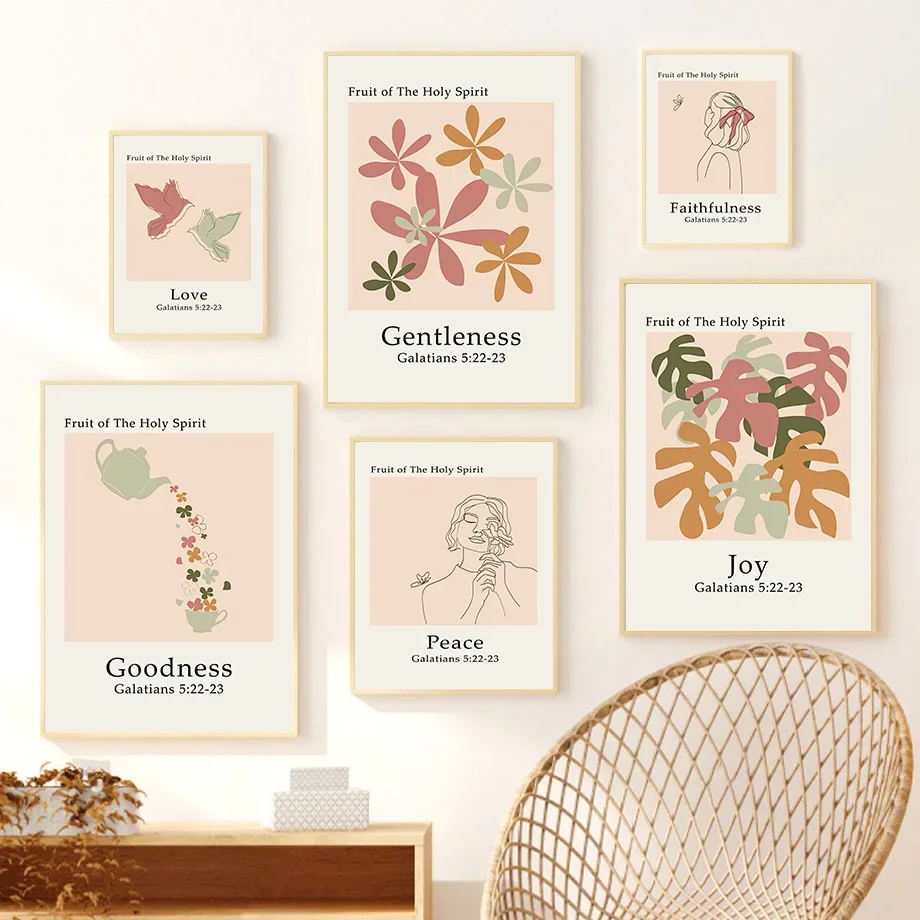 Fruit Of The Spirit Christian Bible Verse Wall Art Canvas Painting Nordic Posters Prints Wall Pictures Sunday School Room Decor
