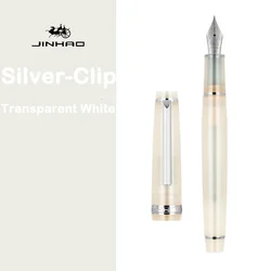 Luxury Silver Clip Fountain Pen - Elegant Extra Fine Nib Writing Instrument - F (S - Transparent White)