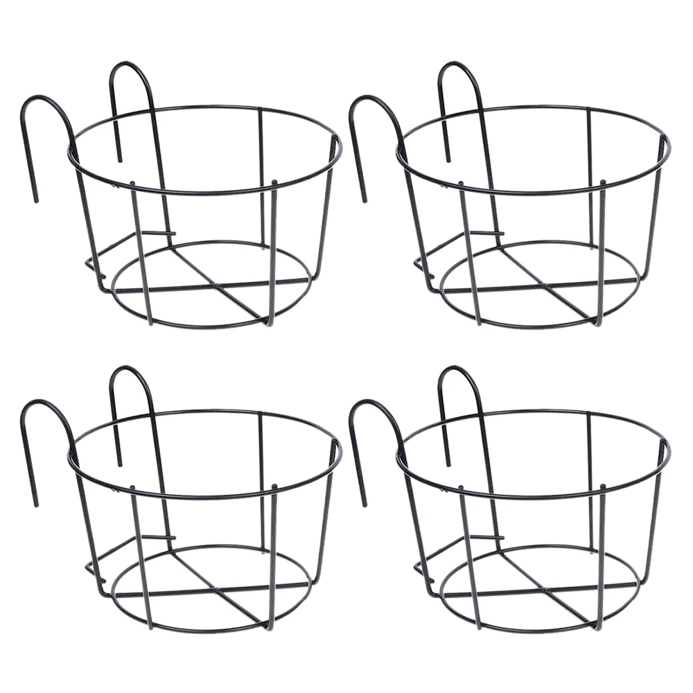 

4Pcs Hanging Railing Flower Pot Holders Plant Iron Racks Fence Metal Potted Stand Mounted Balcony Baskets Small