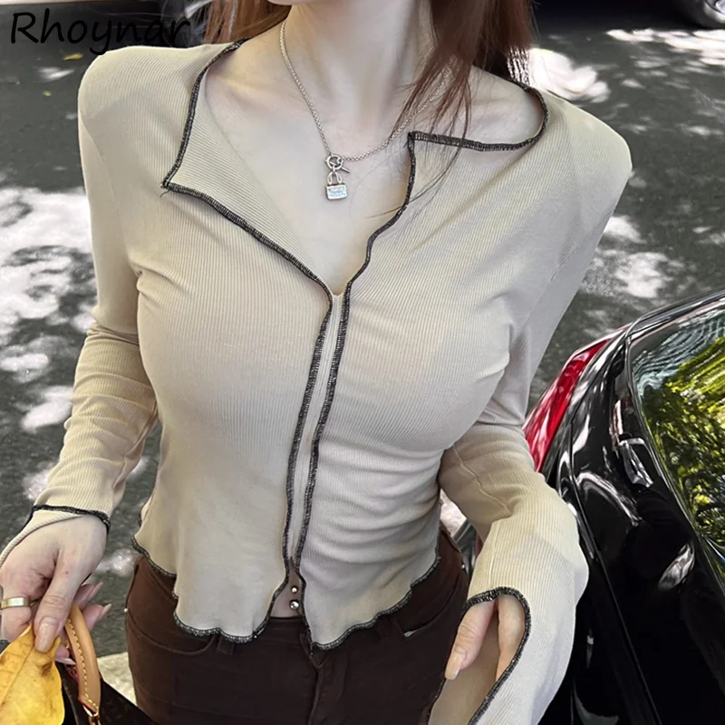 

Autumn Winter Long Sleeve T-shirts Women V-neck Newest Slim Y2k Tops Sexy Elegant Female Temper High Street Daily Korean Style