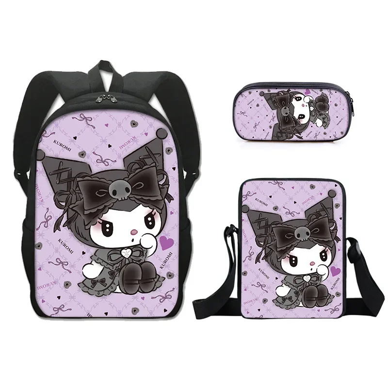 

Sanrio Kuromi Schoolbag Student Three-piece Polyester Single-layer Pencil Bag Small Satchel Anime Schoolbag Backpack Zipper