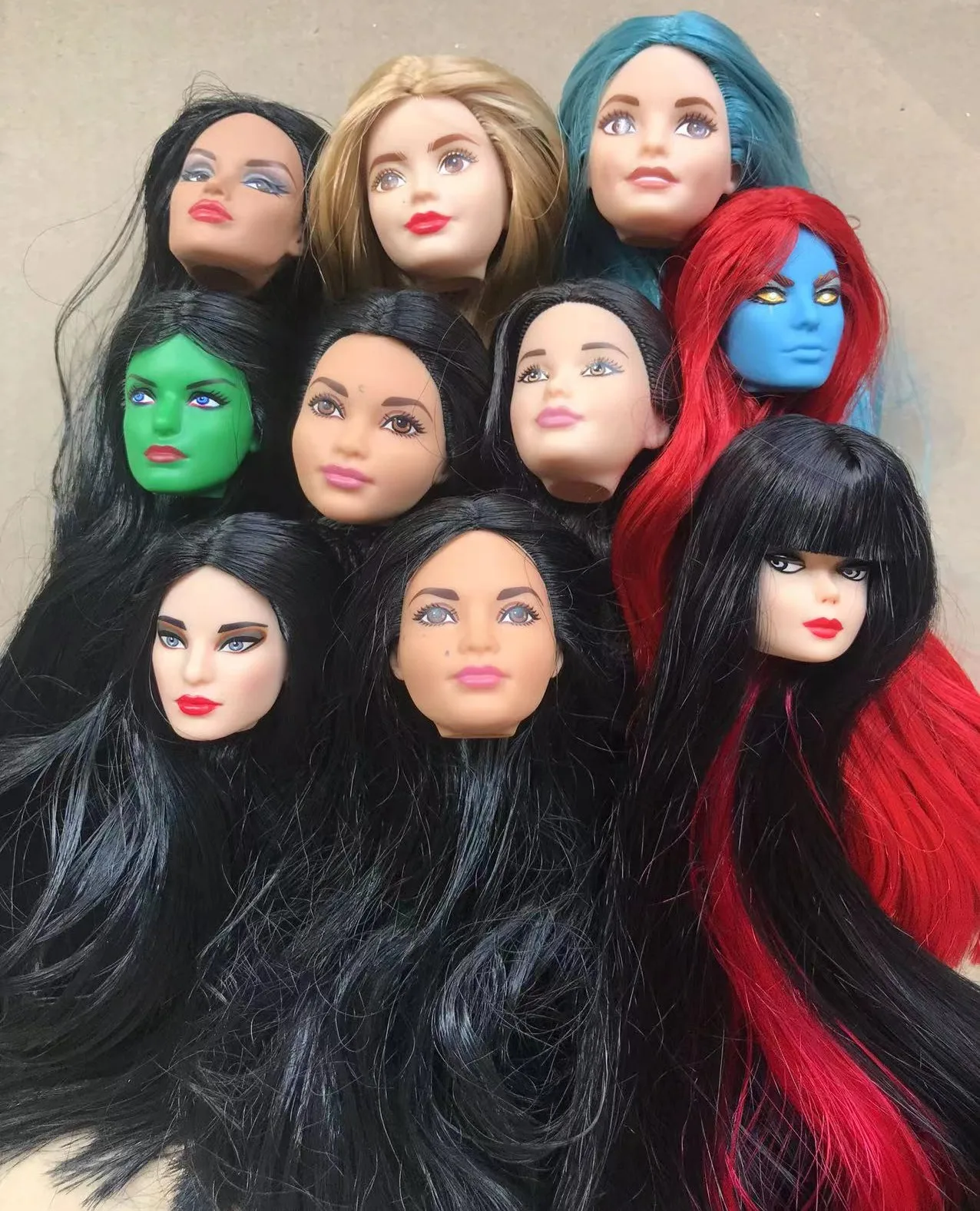 

1/6 Rare Face Doll Heads Colorful Hair Doll Accessories Girl Collection Toy Figures Original Doll Parts