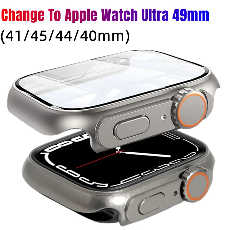 Change To Ultra 49mm Case For Apple Watch Series 8 7 41mm 45mm PC Cover
