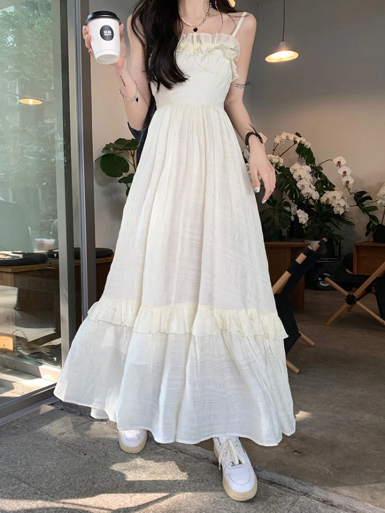 

Patchwork Halter Long Dress For Women Sexy Backless Sleeveless Holiday Beach A-line Dress 2023 Summer Female Dresses