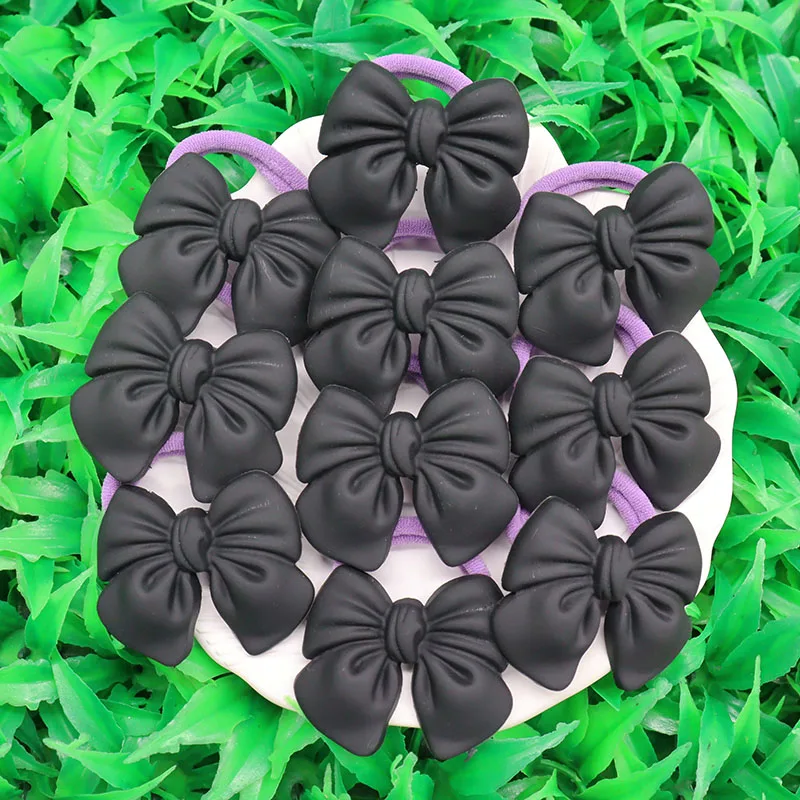 Elegant Black Bowknot Hair Accessories Set - 10Pc Elastic Scrunchies & Headbands