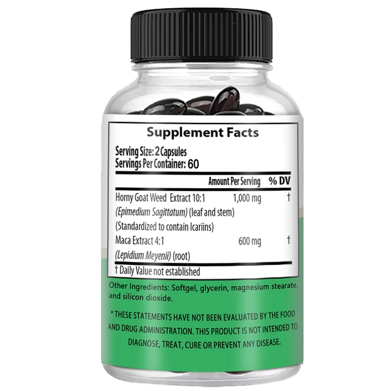Epimedium Maca Capsules Dietary Supplement, Stamina, Performance Support, Improved Blood Circulation, Suitable for Men and Women