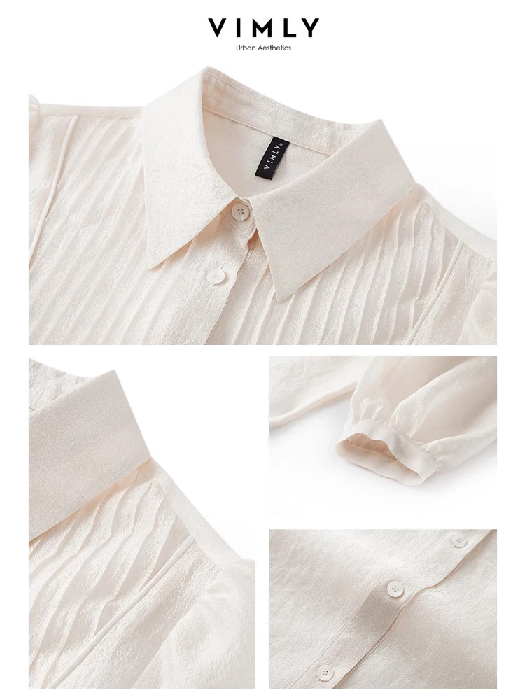 Vimly Summer Women's Shirt Three Quarter Sleeve Elegant Tops 2024 French Fashion Button Up Shirts & Blouses Ladies Clothes M6000