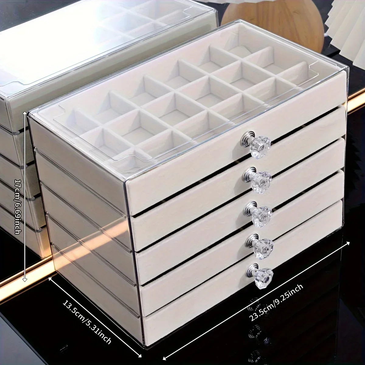 Acrylic Velvet Jewelry Organizer with 3 Drawers Stackable Display Storage Earrings Necklace Bracelets Box Holder Case for Women