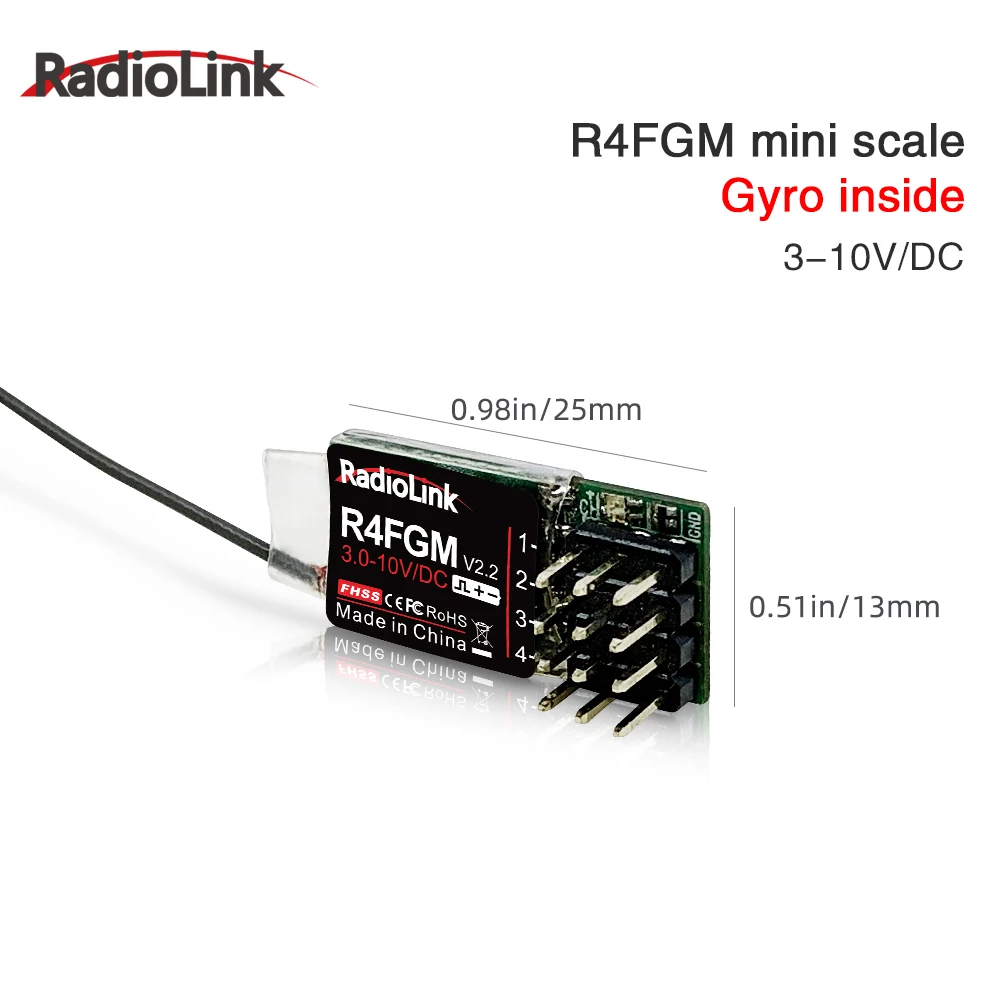 Radiolink R4Fgm V2.2 3-10V Mini Ricevitore A 4 Canali Con Giroscopio Per 1:28 1:64 Rc Pocket Drift Car Hotwheel Per Rc4Gs Rc6Gs Rc8X
