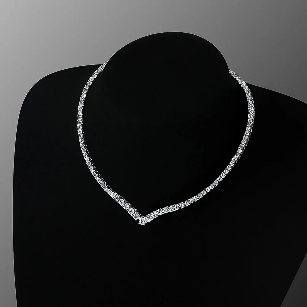 Luxury V-shaped All Moissanite Diamond Tennis Necklace Certified