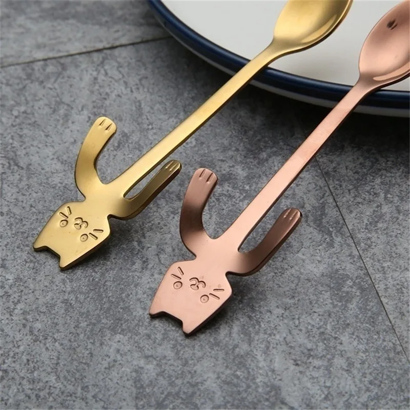 1pc  Stainless Steel Spoon Fork Portable Tableware Cute Cat Paw Shaped Dinnerware Adults Kids Coffee Tea Stirring