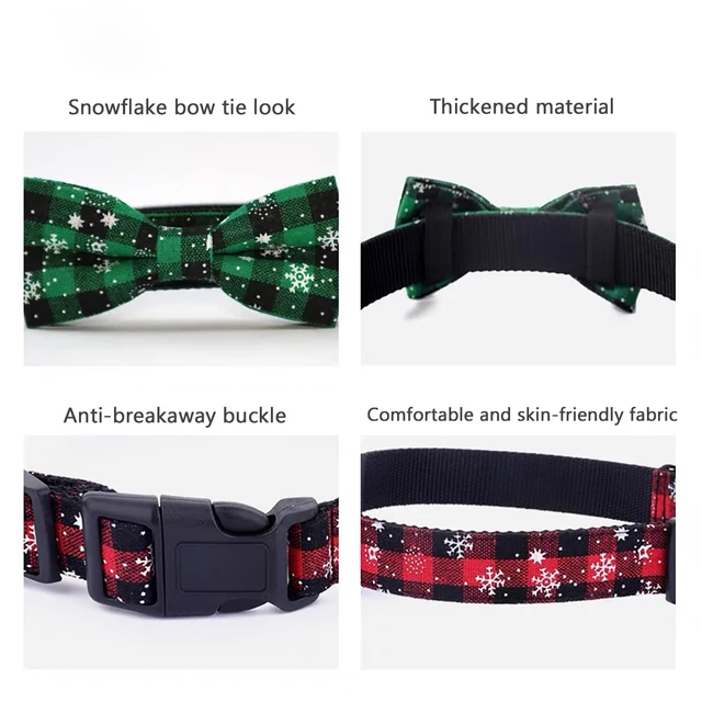 Dog Collar with Bow tie,Christmas Plaid Snowflake Dog Collar with Adjustable Buckle Suitable for Small Large Dogs Cats Pets 3