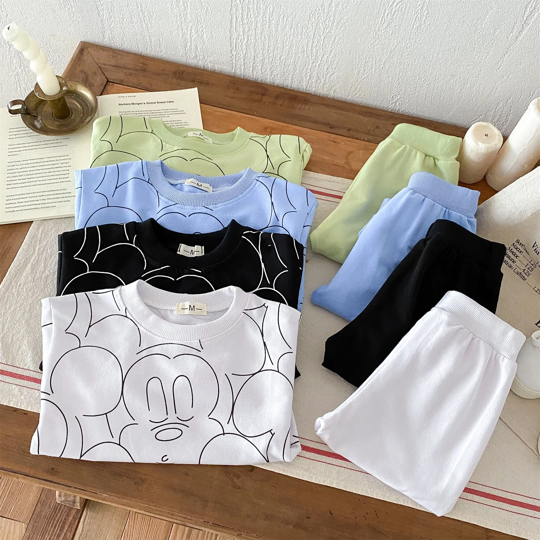 Kids Clothes Set Printed Cartoon Mickey Sweatshirt Suit Spring Autumn Long Sleeved