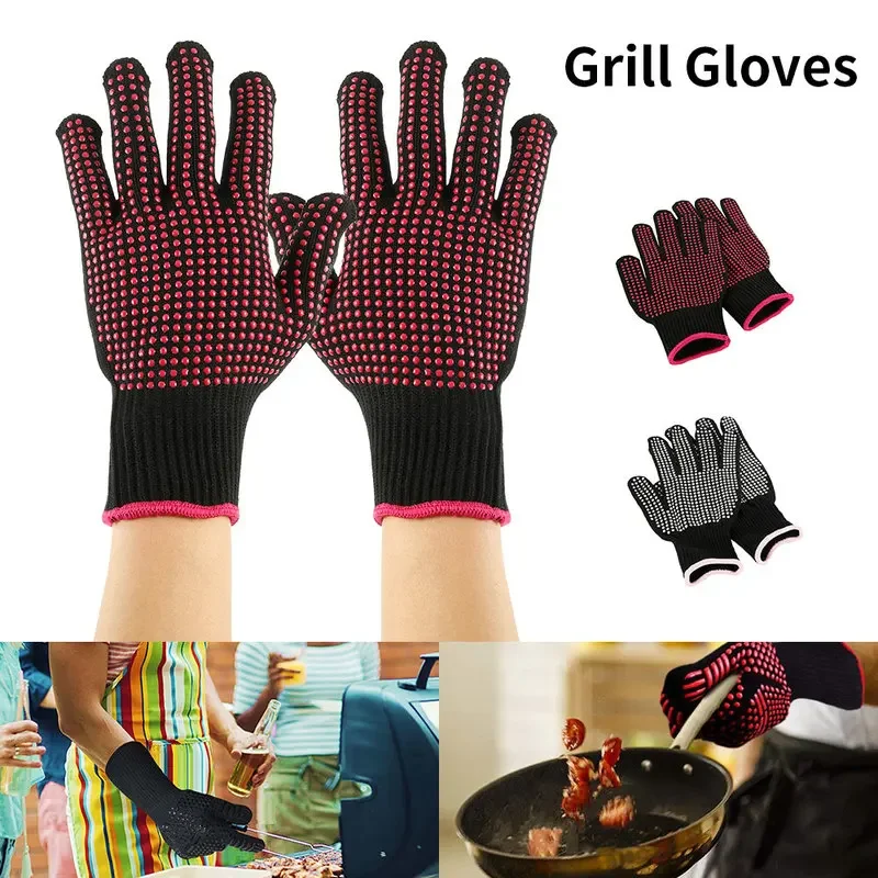 1 Pair Barbecue Gloves Heat-resistant High-quality Insulating Silicone Non-slip Gloves Kitchen Cooking Baking Accessories