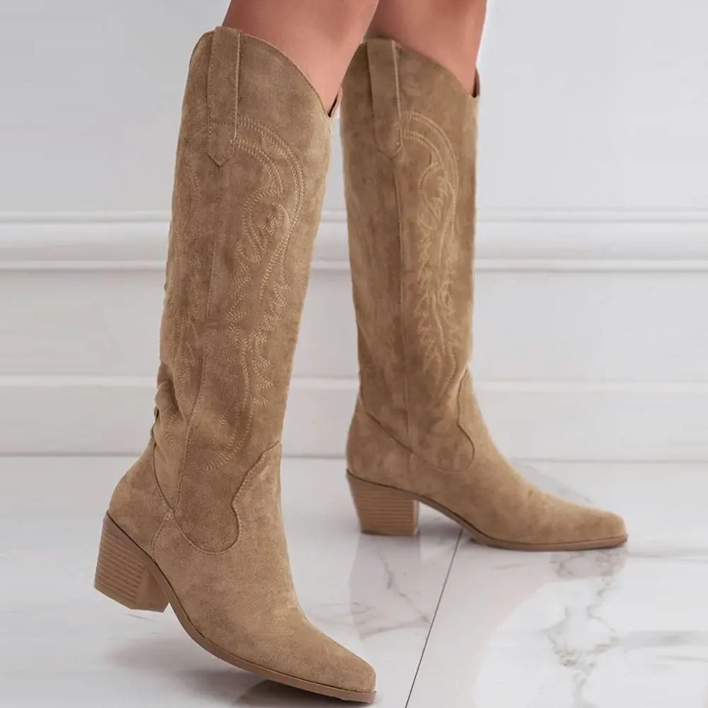 Semelle Crepe Bottines Femme Bottes Daim Beige 2023 Cowboy Boots