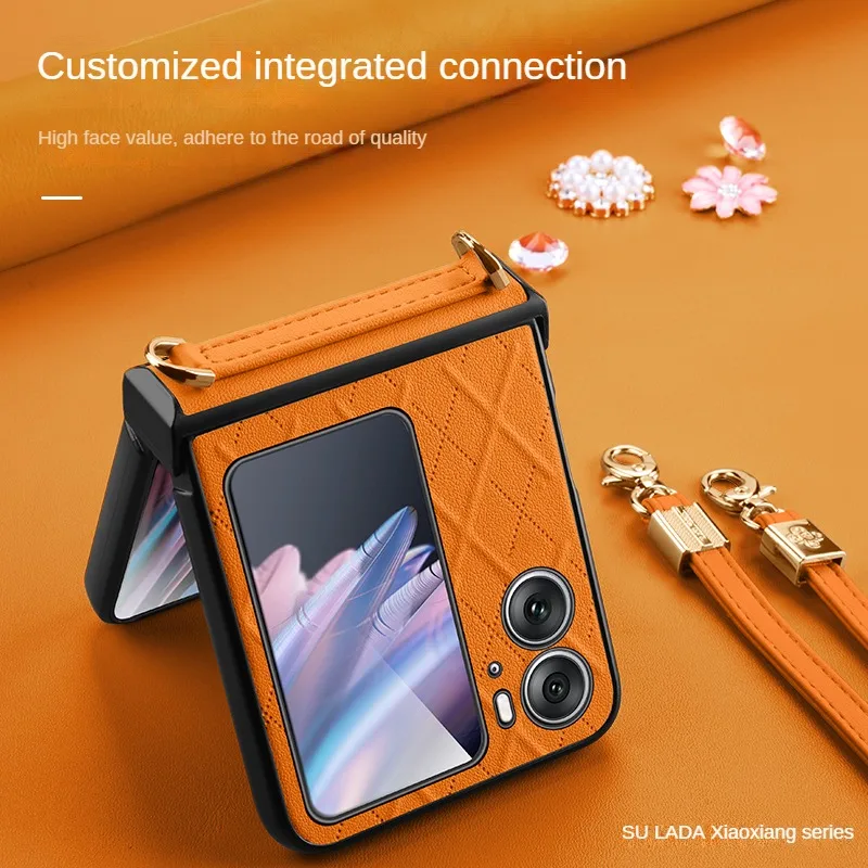 Фото Алмазный контроллер для OPPO Find N2, флип-телефон, маленький ароматный ветер, трехсекционный ремень с петлями, диагональная задняя часть для найти 2 флип №4
