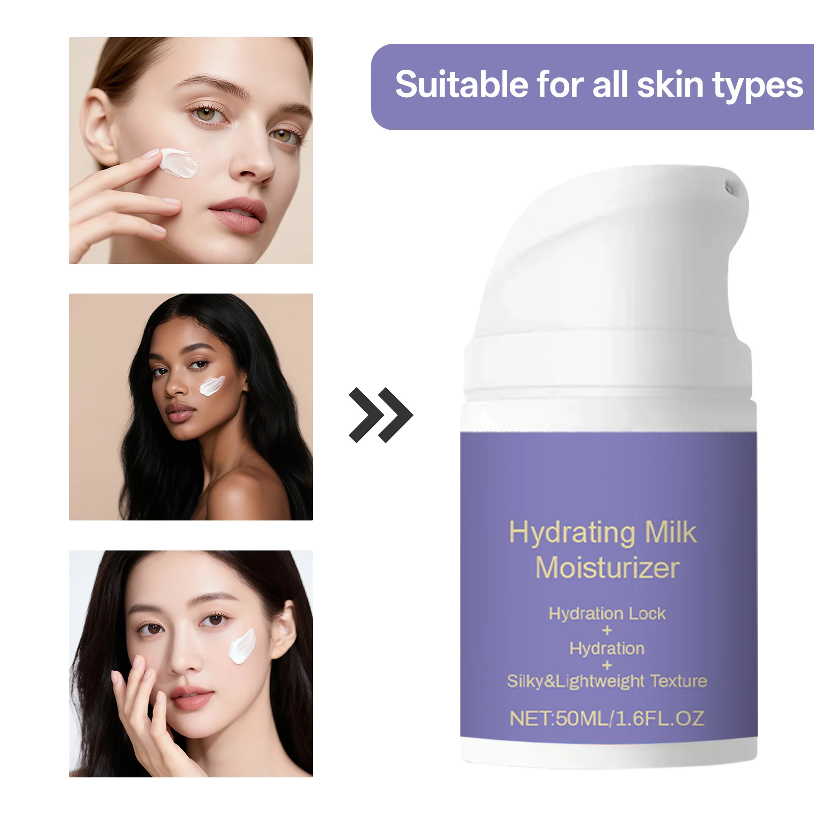Hydrating Milk Moisturizer 50ml for All Skin Types Lightweight Non-Greasy Daily Face Balm with Shea Butter and Glycerin