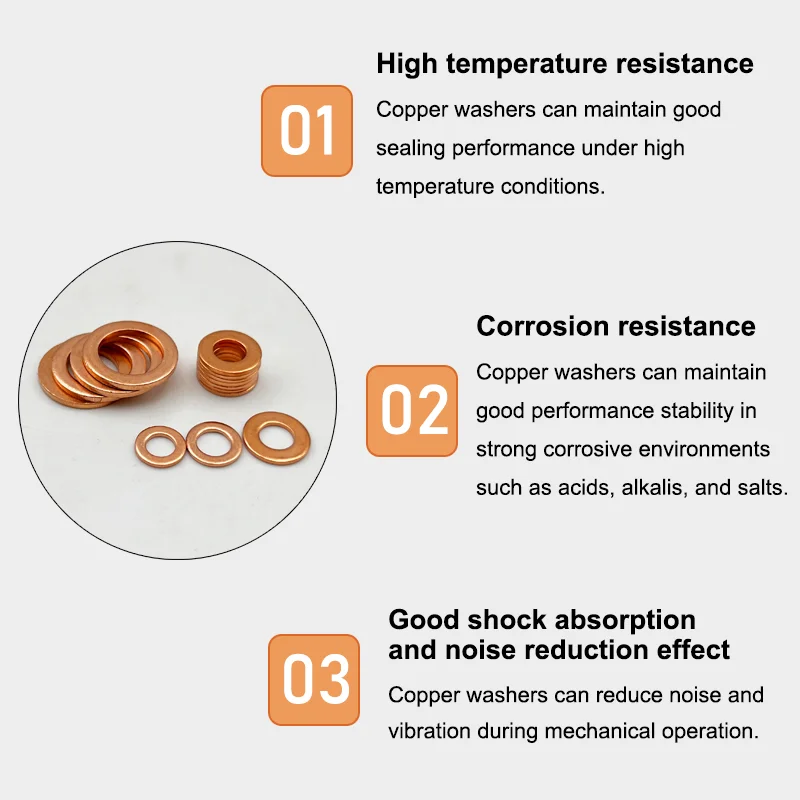 Description Picture 3 of itemBoat Red Brass Copper Washer O Ring Copper Gasket Flat Ring Seal Kit M6 M8 M10 M12 M14 M16 M18 M20 Copper Washers For Sump Plug