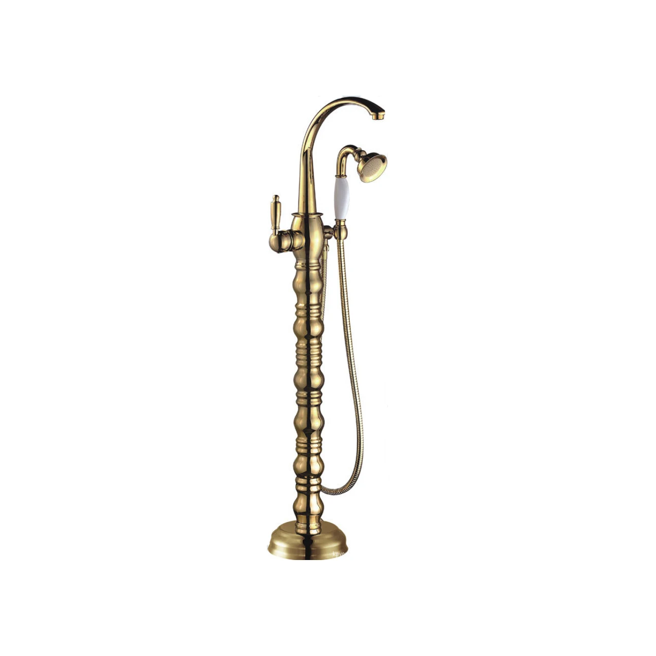 

Gold FreeStanding Floor Mount Clawfoot Bathtub Filler Unique Tub Faucet Handshower Mixer 014