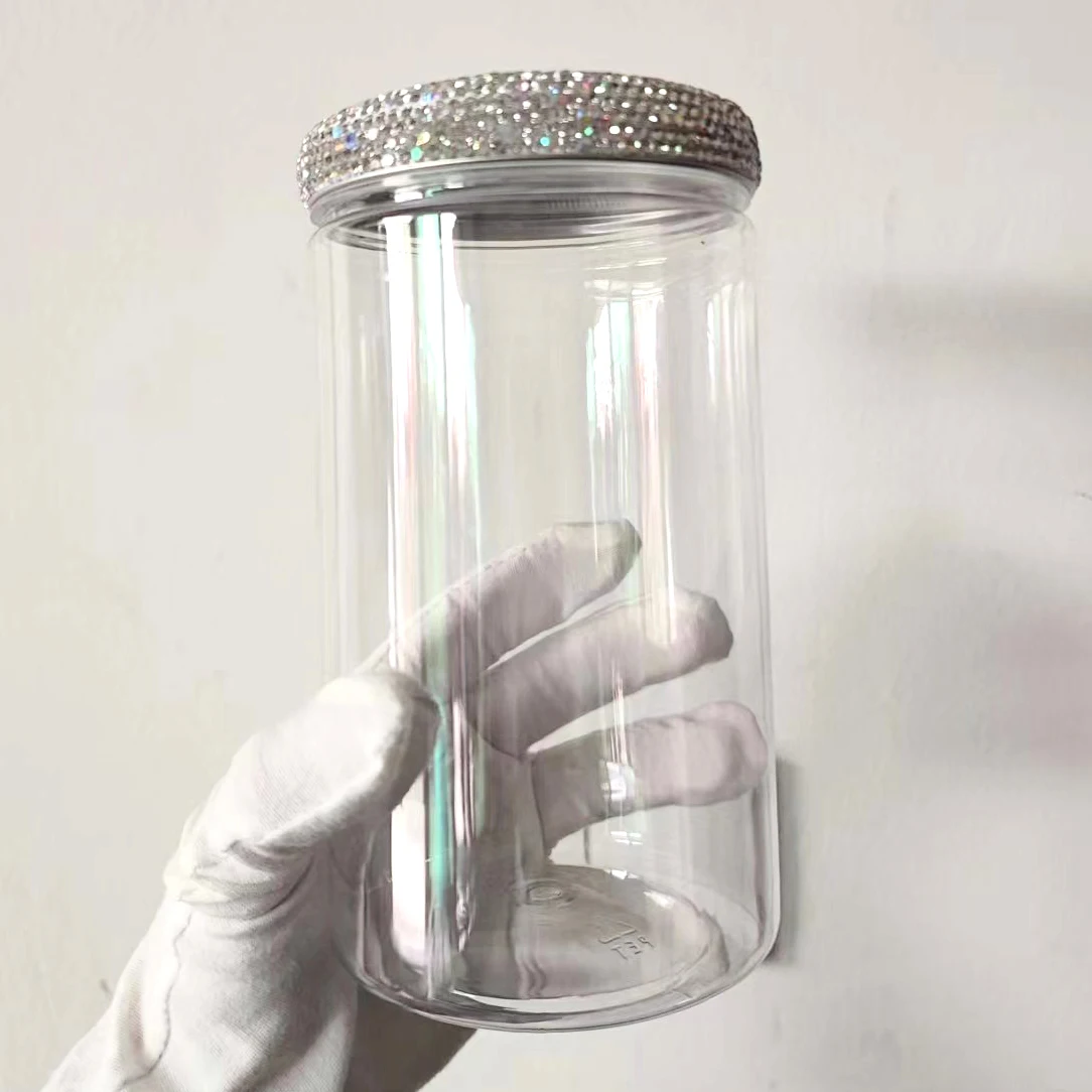 Storage jar Sparkling Empty Jars Lid Rhinestone Cover Sealed Empty Bottle Food Storage Bottle Plastic Container Beans Dry Herb Jar