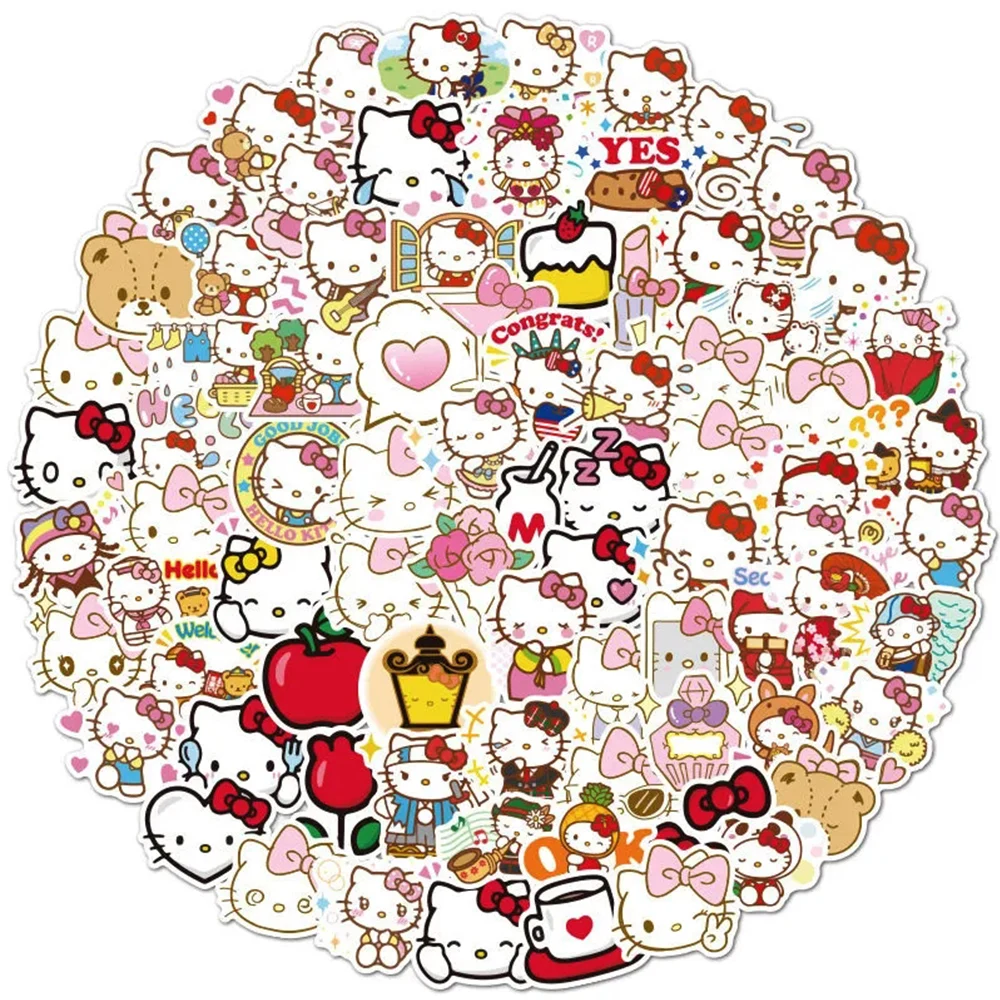 40pcs Cute Cartoon Hello Kitty Stickers Kawaii Girls Decorative Scrapbooking Guitar Phone Laptop Waterproof Kids Sticker Decals