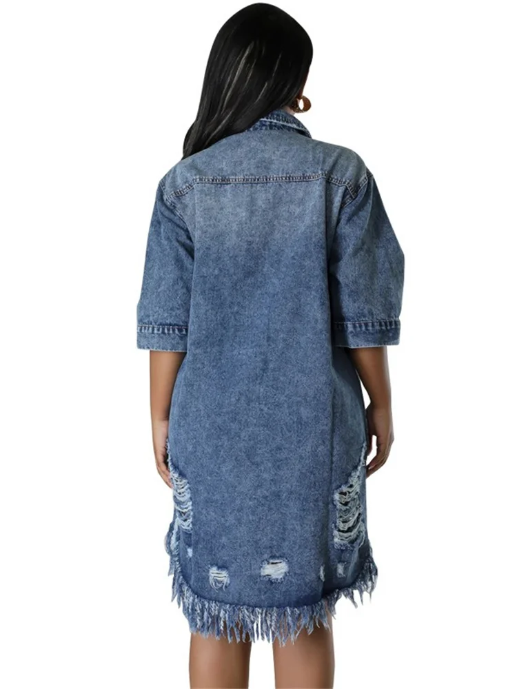 Wmstar Women Clothing Denim Coat Trench Jacket Fashion Street Out Wear Cool Half Sleeve Button Long Tops Wholesale Dropshipping