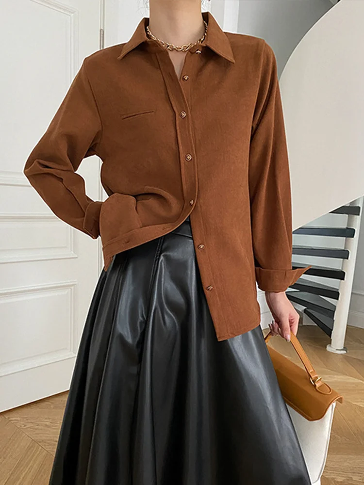 

French Corduroy Bottomed Shirt For Women Long Sleeve Single Breasted Tops 2023 New Spring Fashion Clothing M150