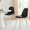 Furniturebox Dining Chair Set of 2 - Corona Silver Leg Black Faux Leather Dining Chair 1