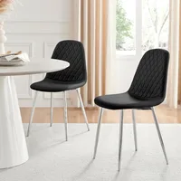 Furniturebox Dining Chair Set of 2 - Corona Silver Leg Black Faux Leather Dining Chair 1