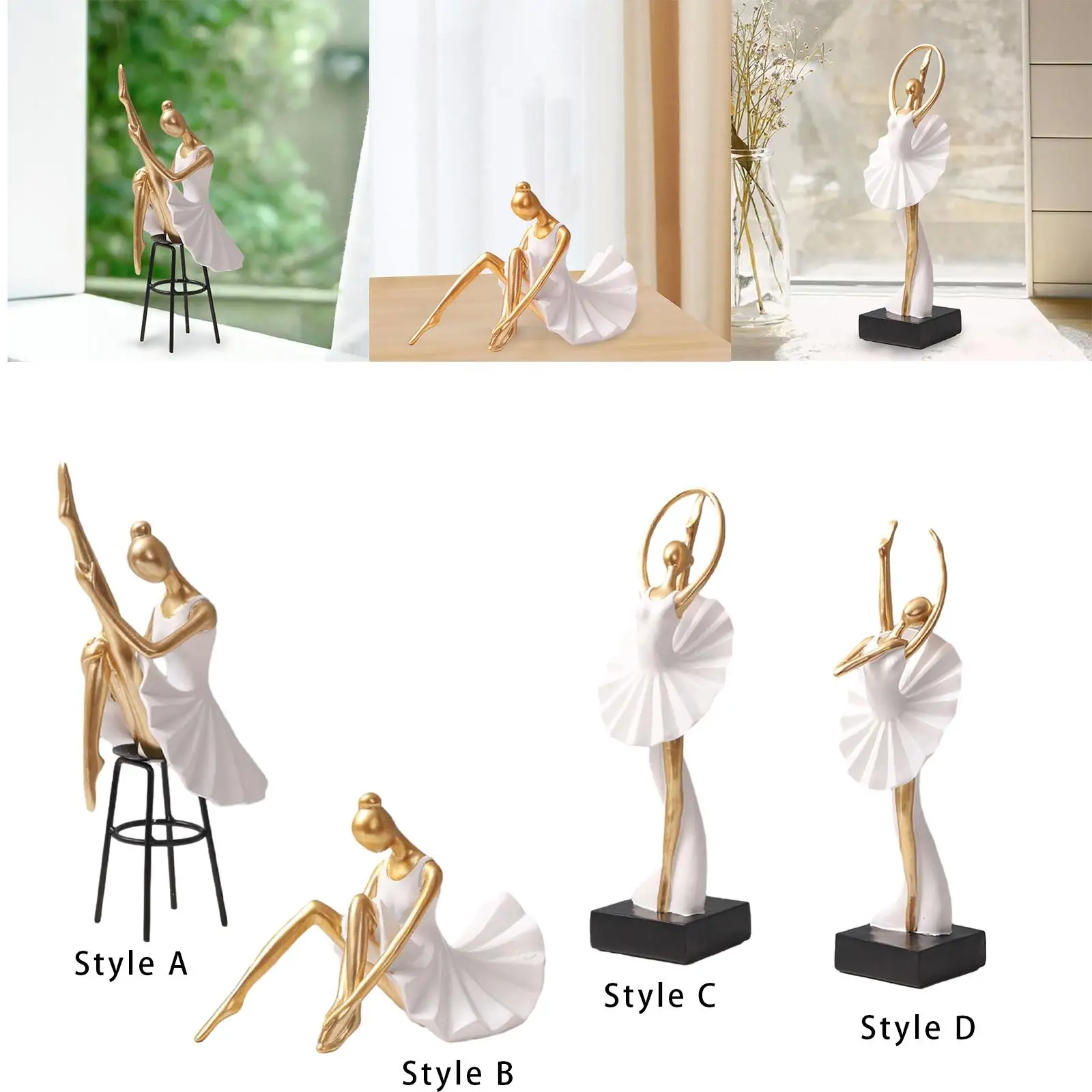 

Ballerina Girl Figurine Ballet Dancer Sculpture Collection Fashion Resin Character Statue for Bookcase Home Office Decor Gift