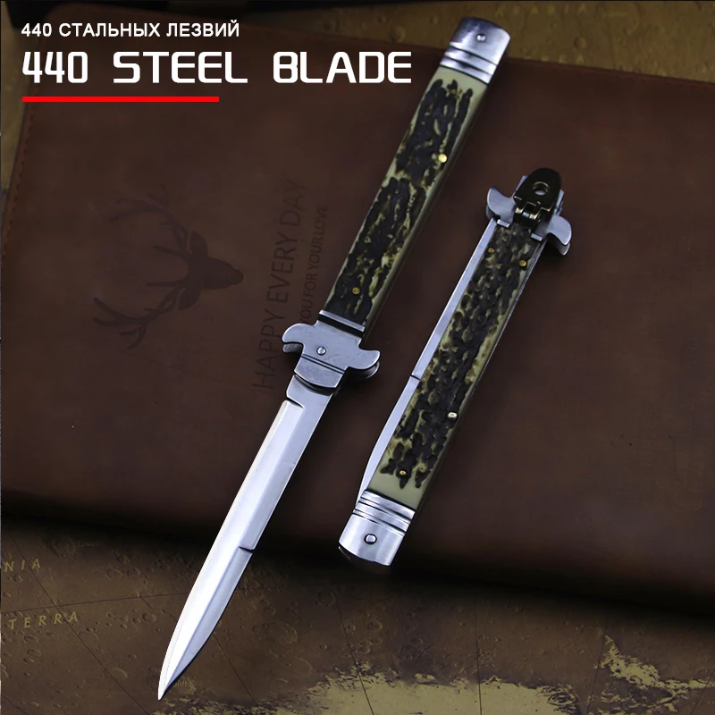 Wilderness survival folding knife Imitation antlers handle hunting tactical knife 440 steel